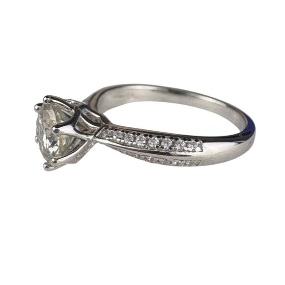 6 Moissanite Solitaire Engagement Ring Silver Tone Pave Band Includes Certificat - Picture 2 of 8